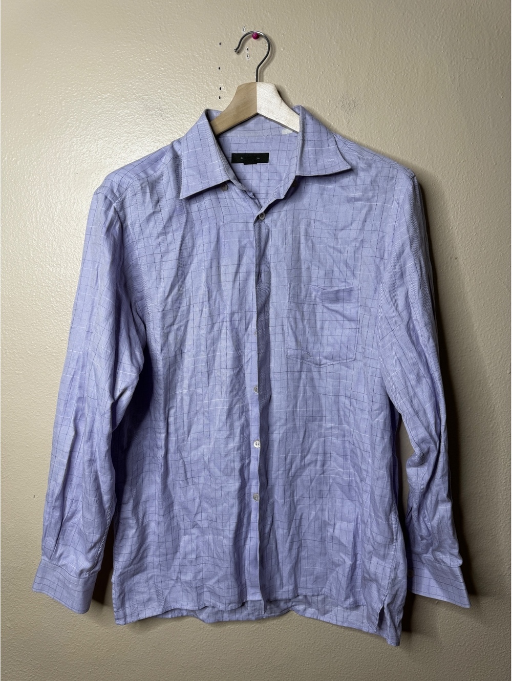Ermenegildo Zegna Men’s L Purple Check Dress Shirt 100% Cotton Luxury